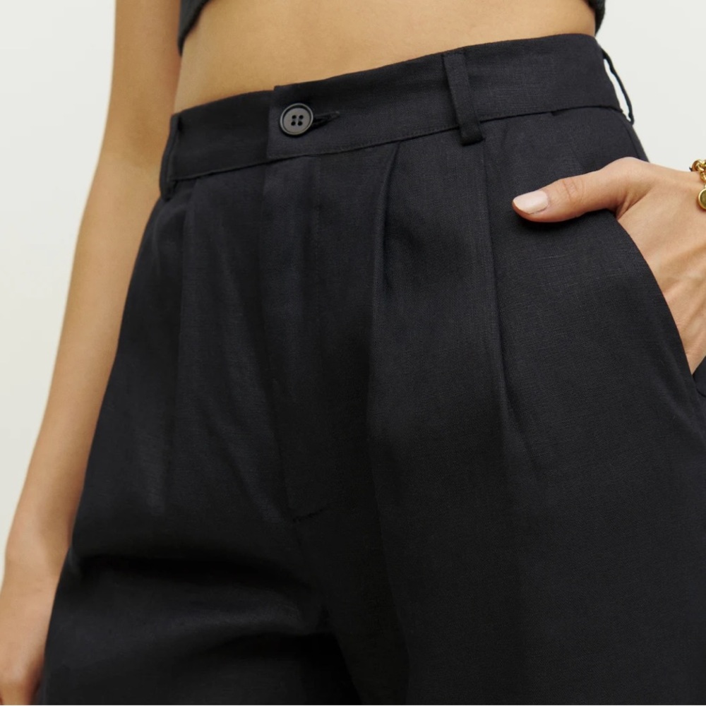 Reformation black linen Vesta pant with taper